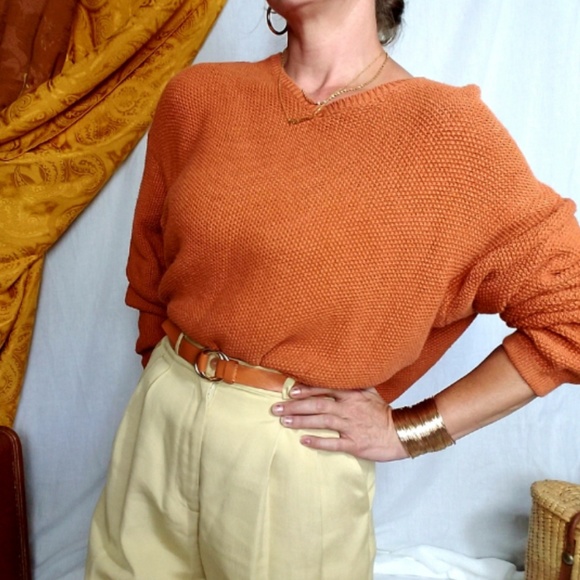 Oversized Knit Orange Sweater - Picture 3 of 4